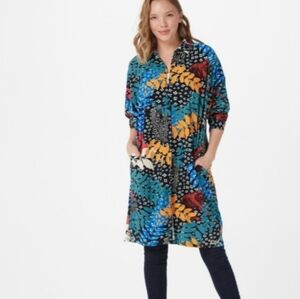 Multicolor Button Front Animal  Print Tunic Top Blouse Dress